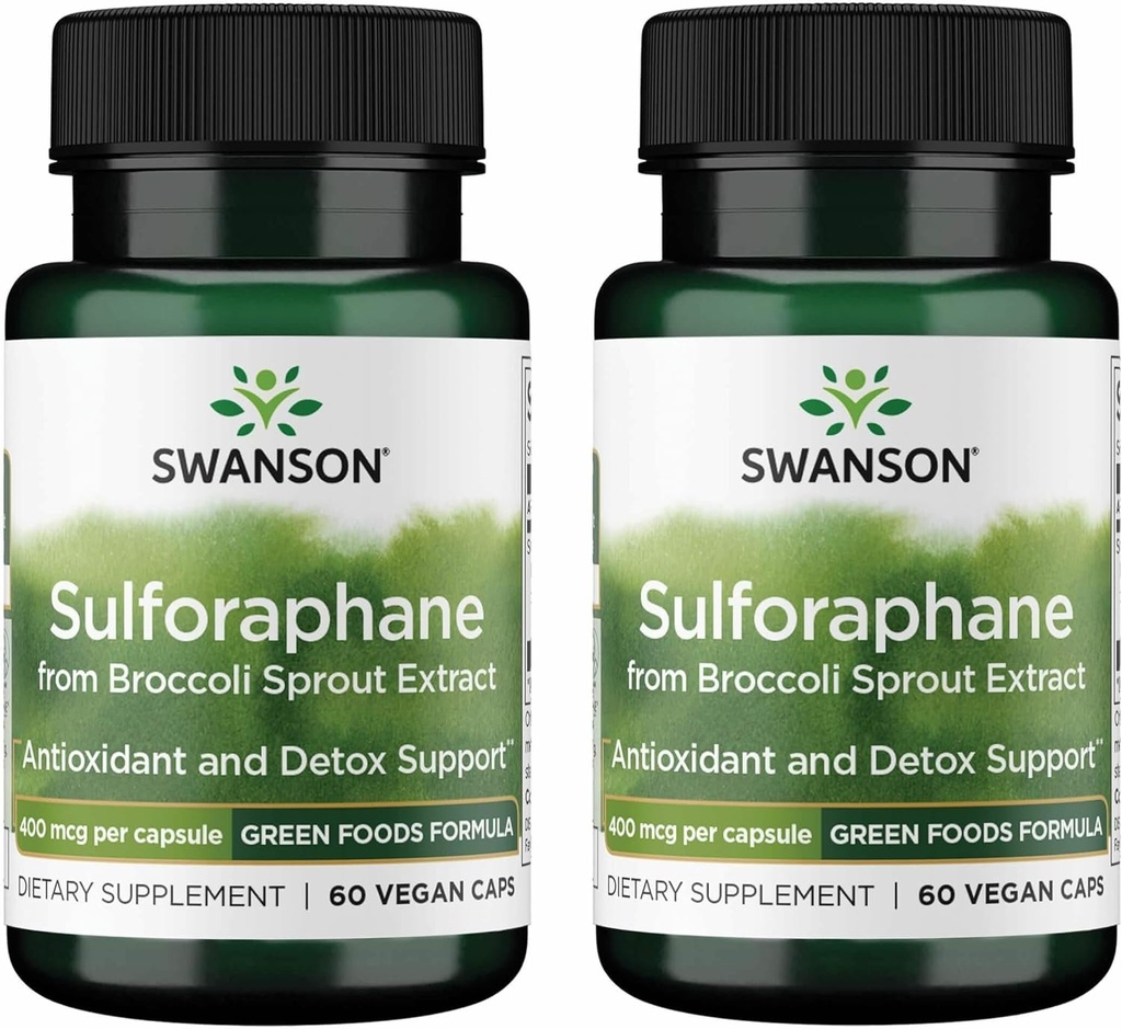 Swanson Sulforaphane - Broccoli Sprout Ekstraksiyası Cellular, GI Tract, və Liver Health - Natural Supplement Standartlaşdırılmış 0.4% Sulforaphane - (60 Veggie Capsules, 400mcg Hər bir) (2 Paket)