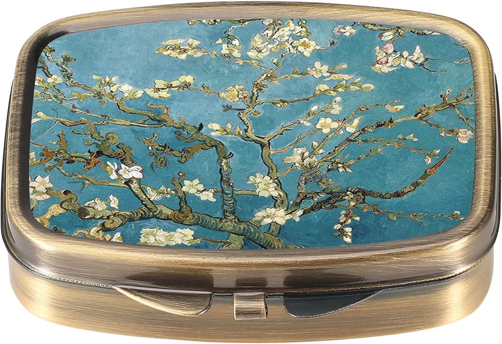 Dynippy Pill Case Pill Box so Zrkadlom Retro Pocket 2 Oddelenie Medicine Prípad Vitamín Pill Organizátor pre vreckové Purse a cestovanie (A-Plum Blossom)