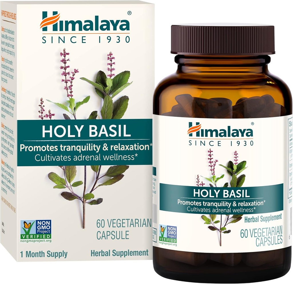 Himalaya Holy Basil - Stres Yardım, Rahatlaşdırma, Enerji Support və Occasional Sleepless - Vegan, Non-GMO, Gluten Pulsuz, 720 mg, 60 Kapsüls