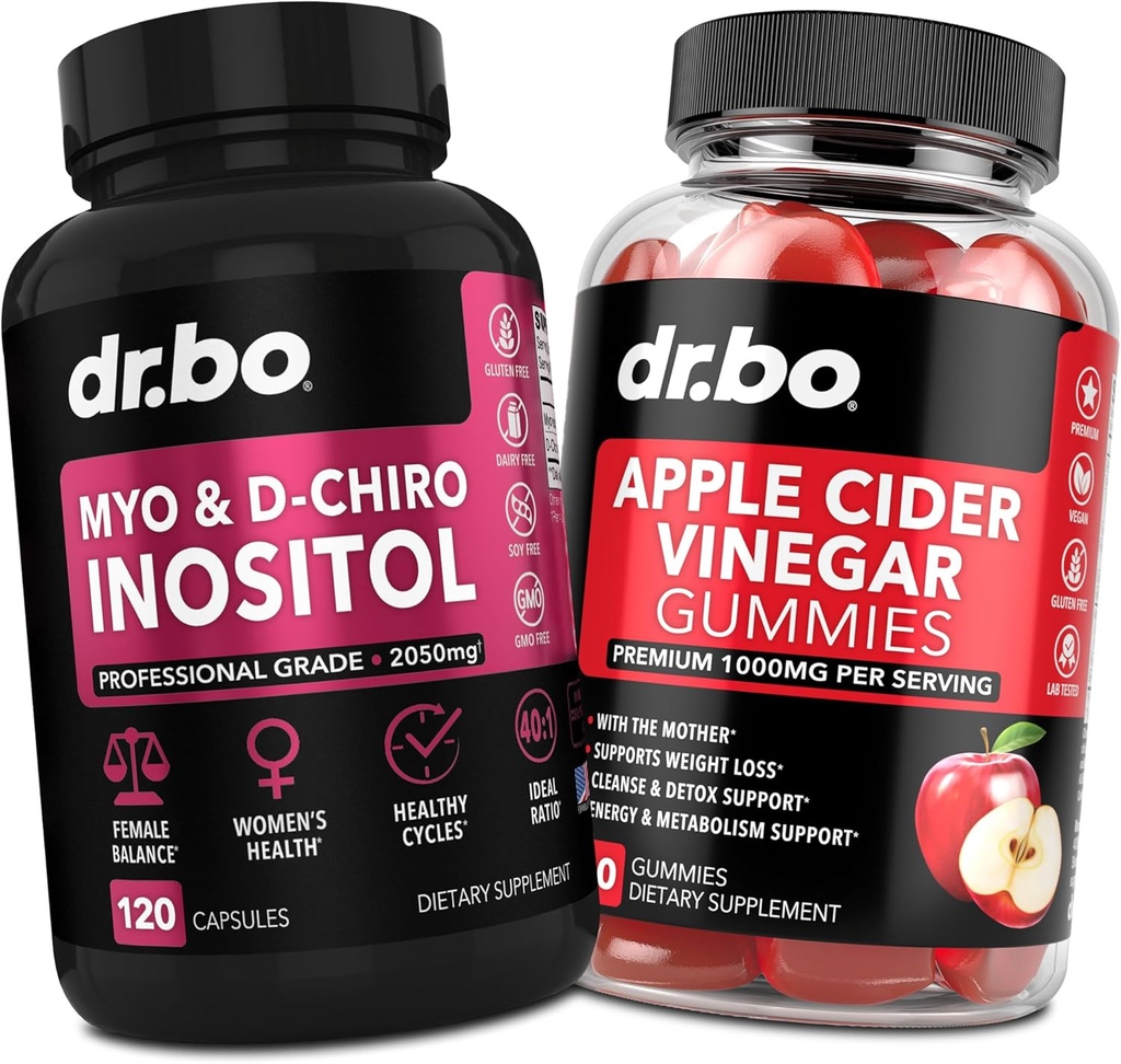 Myo- Inositol & D- Chiro Inositol & ACV Gummies - 40: 1 Santykis Hormonų balansas moterims & Apple Cider Actas Gummies - Priedai remti Menstrual Cycle & Moteris Sveikata
