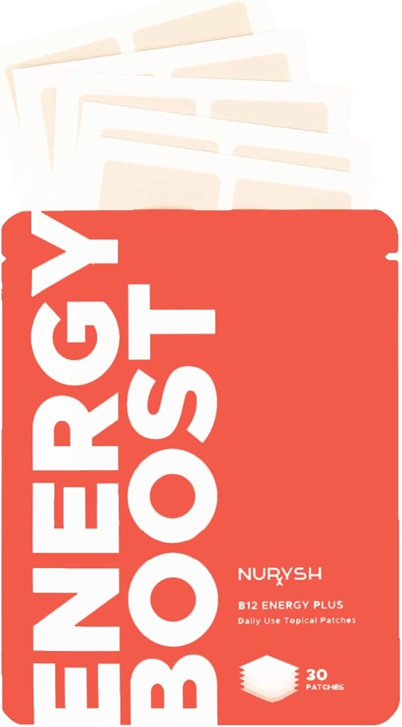 NURYSH B12 Energia Plus Patch - 30 pedaços de daltical - Vegan i Keto Amitly - per homes i dones