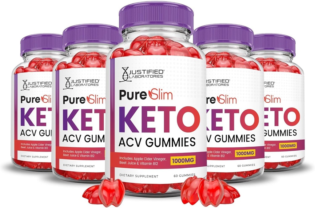 Justified Laboratories (5 Pack Pure Slim Keto ACV Gummies Advanced Formula 1000MG PureSlim Keto Gummies Apple Cider Vinegar Pomegranate Beet Juice Toz B12 Vegan GMO 300 Gummys