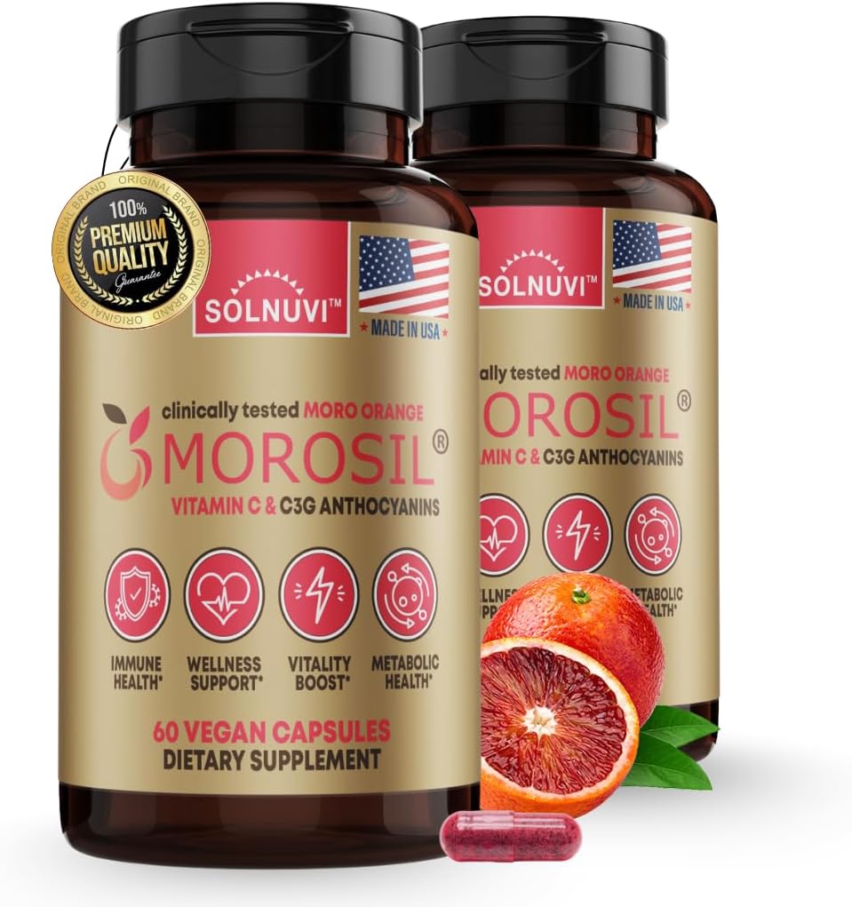 Morosil Clinically Tested C3G Supplement - Metabolizm, Przeciwutleniacz, Wellness Support for Men & Women - 400mg Moro Red Orange Extract - 60 Veggie Capsules - Non-GMO, Gluten- Free, Vegan- Friendly