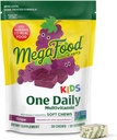 MegaFood Kids One Daily Multivitamin Soft Chews - Dzieci Witaminy z witaminą B, Witamina C, Witamina D & Witamina E - Wiek 4 +, Wegetarianin, Made Without 9 Allergens żywności - Smak winogronowy - 30 Żywność