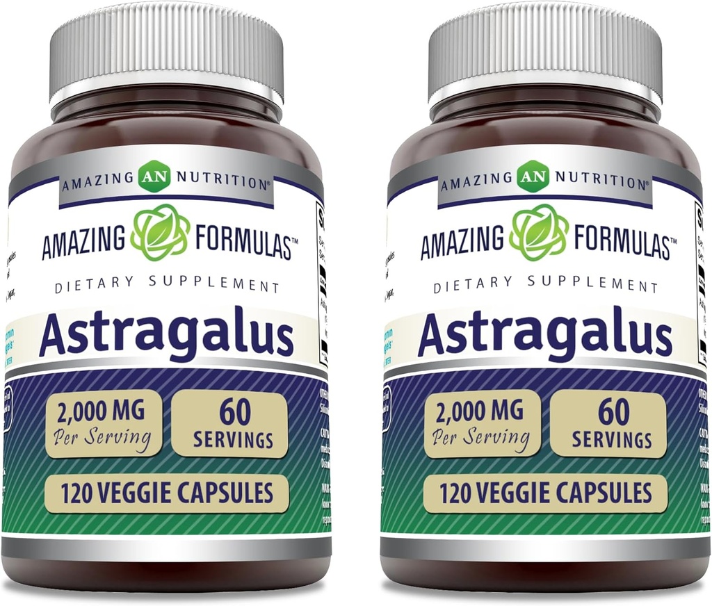 Amazing Formulas Astragalus 2000 mg Per Serving Capsules Supplement | Valmistatud puhtast Astragalus Membranaceus Plant Juur Extract | Non-GMO | Gluteenivaba (120 Count | 2 Pack)