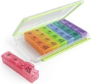 Ezy Dose Weekly (7 egun) Pill Case, Medicine Planner, bitamina-antolatzailea Box, erosoa eta erabiltzeko erraza, X-Large Pop-Out Compartments, 4 aldiz egunean, Rainbow Lids with Case, BPA Free