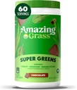 Increíble Grass Greens Superfood Powder: Verdes Polvo con Enzimas Digestivas " Probióticos, Espirulina Orgánica, Clorella y Hoja Root Polvo, Chocolate, 60 Servimientos