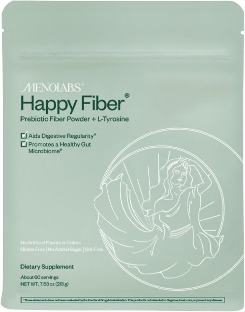 MENOLABS Happy Prebiotic Fiber Supplement - 60 Servírovanie (213 g) - Odborne Formované Menopauza Doplnky pre ženy, s L-Tyrosine