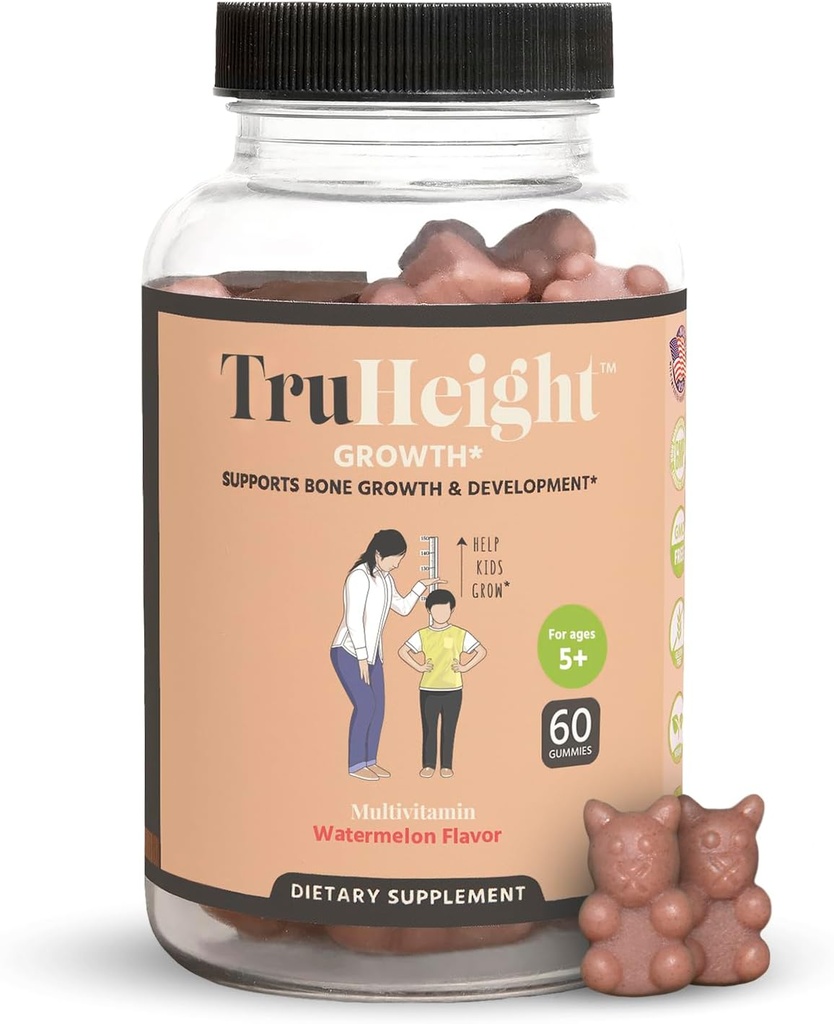 TruHeight Growth Gummies (Watermelon) Natural Growth & Development supplement for Kids ' Teens - Vitamin D, K, Calcium " Ashwagandha - Bone Strength Vitamins D3 K2 - picky Eater Vitamin - Ages 5+