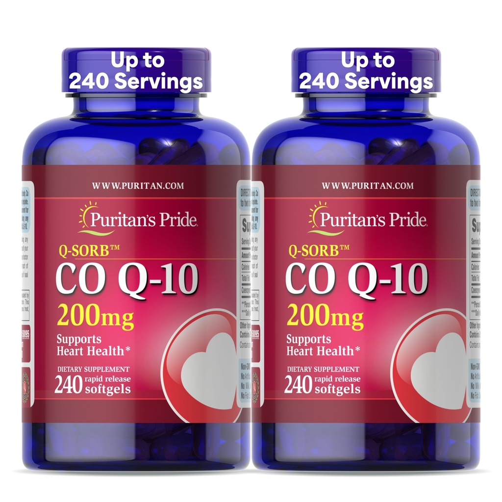 Puritan's Pride Coenzyme CoQ10 200mg, Dietary Supplement for Heart Health, Oral Gum Health, and Healthy Aging Support, 240 Rapid Release Softgels, 2-Pack