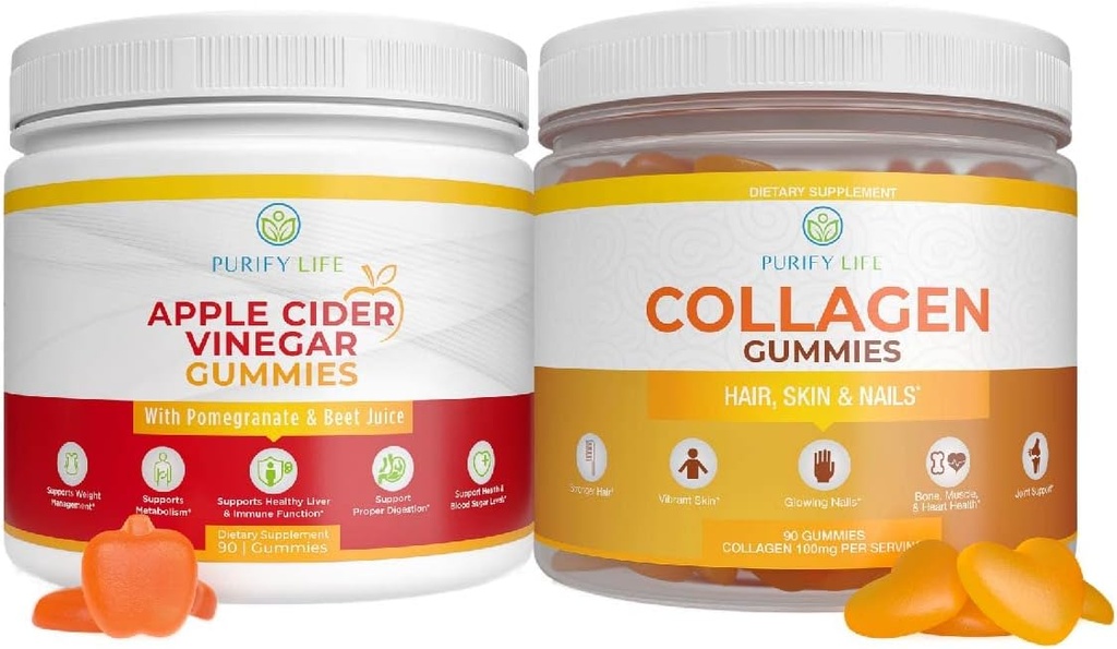 Apple Cider Vincitol & Collagen Bundle, Gummies til kvinder hårvækst, sundere hud & negle (Bulk 90 Gummies) fælles pleje Vitamin, immunstøtte, Detox, Metabolisme, Herre Dame Acid Reflux