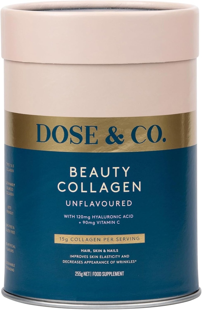 DOSE & CO. Beauty Collagen with Hyaluronic Acid and Vitamin C for Hair, Skin " Nails, Unflavored - 9oz Powder supplement
