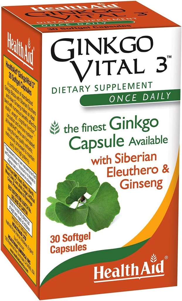 Salute Ginkgo Vital 3 Manveen Una vegada-Daily Softgel amb Ginkgo Biloba, Sibèria