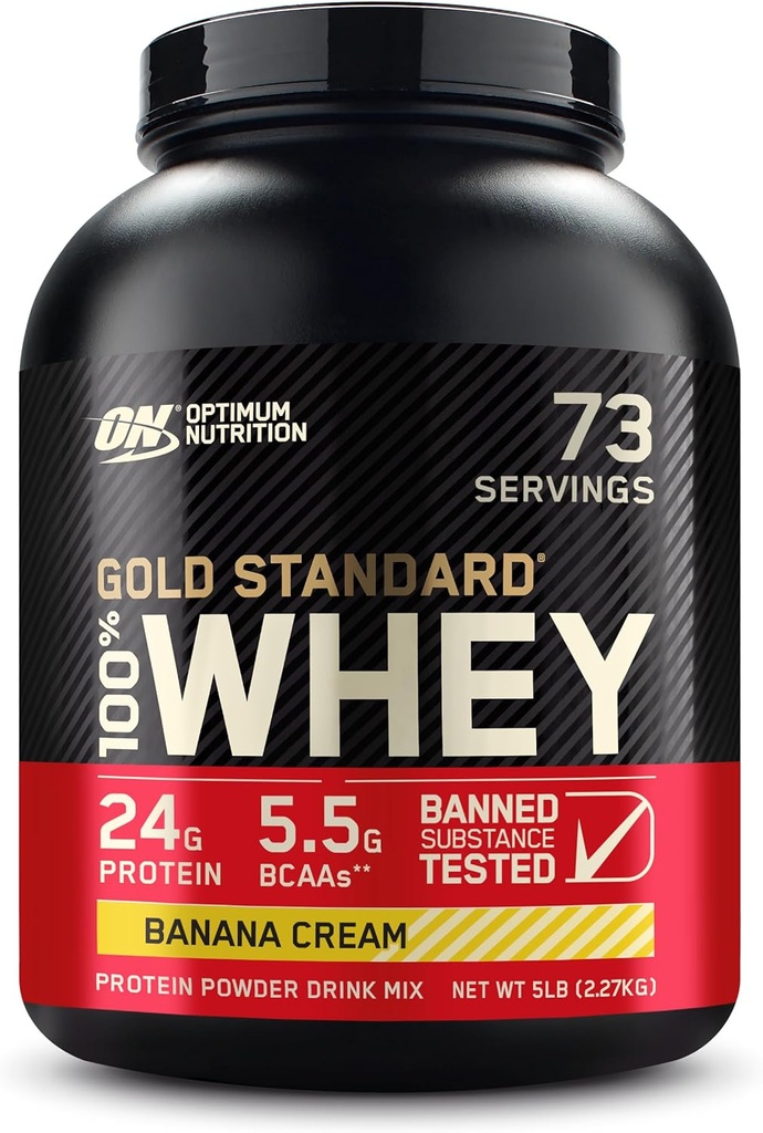 Elikadura optimoaren urrezko estandarra 100% Whey Protein Powder, Banana Cream, 5 libra (Maiatzaren Vary paketatzea)