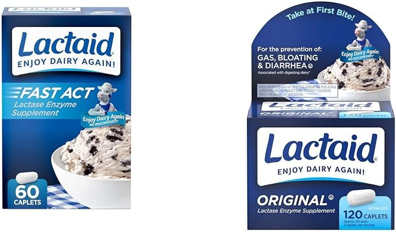 Lactaid Fast Act 60-Pack Original Strength 120-Count Lactose Intolerance Caplets mit 9000 FCC Lactase Units
