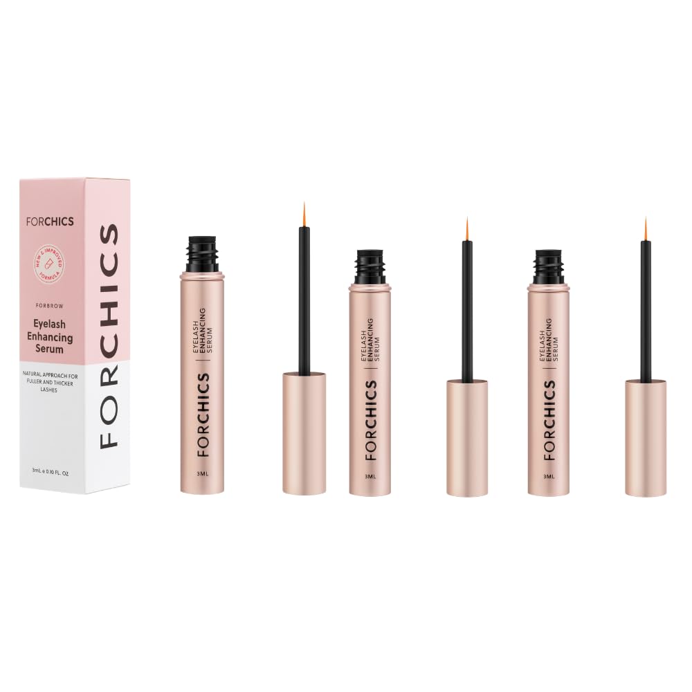 Forlash by ForChics: 3 Pack Hormone- Free Eyelash Serum phát triển nâng cao Fuller, Thingber, Longer Lashes - Reeth Booster, Công thức sinh học, Vegan & Rumpy- Free