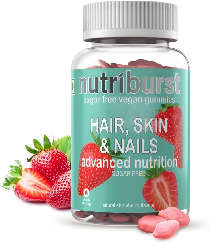 NUTRIBURS Hair, Skin & Nail | UKs Most Trusted Brand| Biotin Hair Gummies | for Healthy Skin, Hair & Nails | Vegan and Sugar-Free M | Delicious Strawberry Flavored Gummies |Pack of 60
