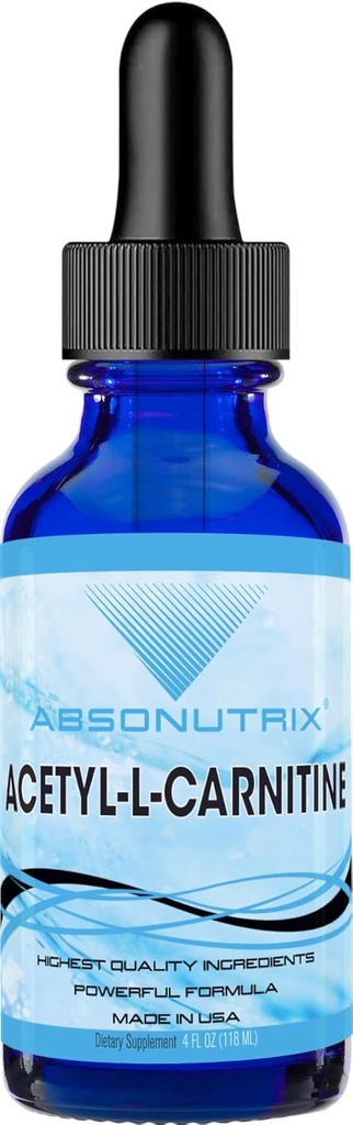 Absonutrix Acetyl L- Carnitin, 593mg per servering, 200 Potent Servering, Quick Absorption Liquid Drops, Gluten- Free, Third- Party Testet, GMP- Certified, Non- GMO, Made in USA