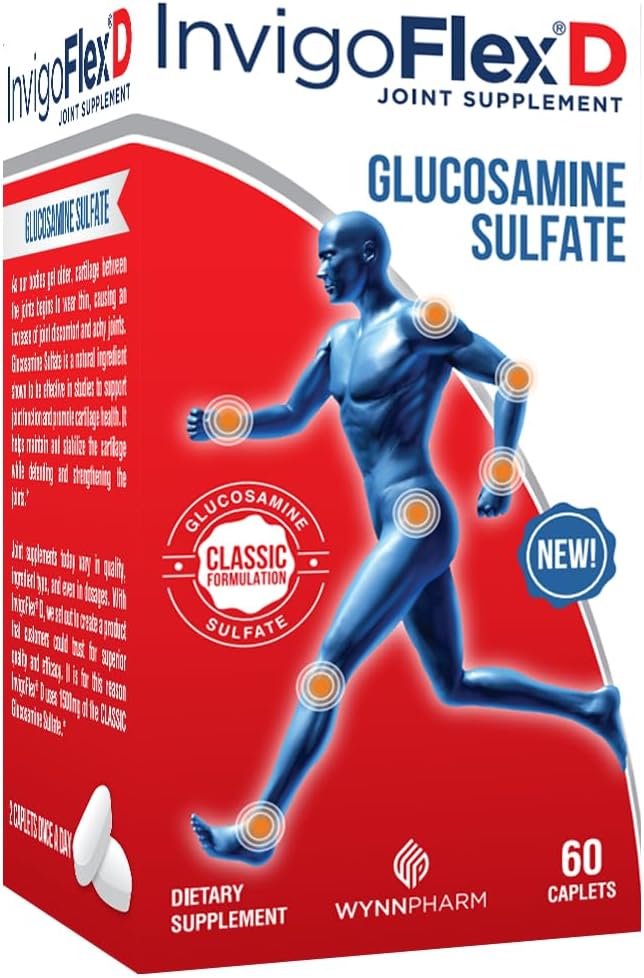 INVIGOFLEX ® D - 1500mg glükozamin-szulfát (Classic Formulation) - Premium Joint Supplement for Knees, Hands, Back, & Hip Support D: Glucosamine Sulfath, Caplets - 60 Ct