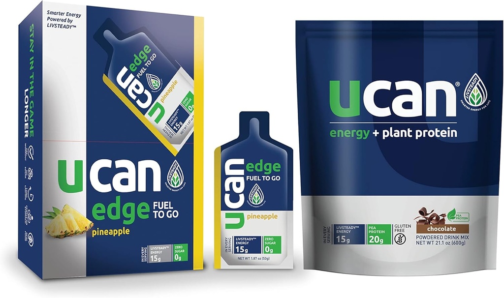 UCAN Ananapple Edge Energy Gel & Chocolate Plant Protein - Odlično za tek, usposabljanje, fitnes, kolesarjenje, Crossfit & More 