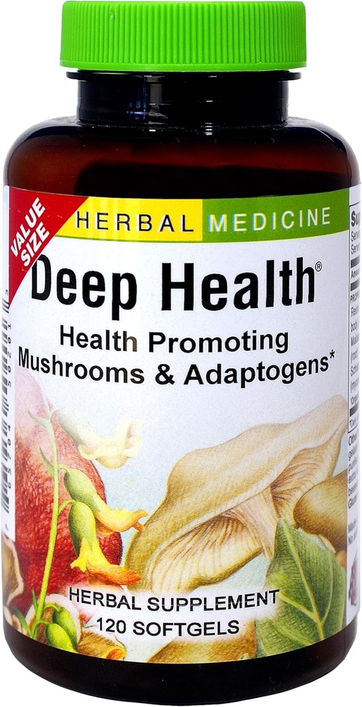 Herbs Etc. Deep Health - Daily Use Adaptogen Supplement - Aids Immune Health & Energy - Reishi Mushroom - 120 Softgels (120 servis)
