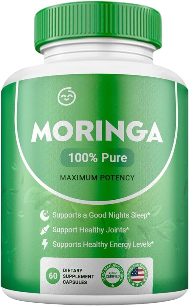 Moringa Powder Capsules - Pure Nutrient-Rich Moringa Powder - A Natural Green Antioxidant Superfood - Supports Energy, Skin Health, Gut Health+ - w/Essential Vitamins " Amino Acids (Pack of 1)