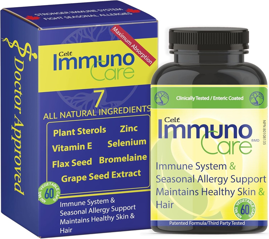 Celt Immunocare 60 v- caps - Potent Seasonal Allergy Blend - Felnőtt Immunity Support - Koleszterin Modulátor - Növényi szteroidok Ultra Strength - 7 Key Immunity Enhancing Ingredients