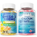 1Pack Sugar Free Calcium Citrate, Magnesium Citrate & 1Pack Vegan Omega-3 Gummies 1000mg + Turmeric