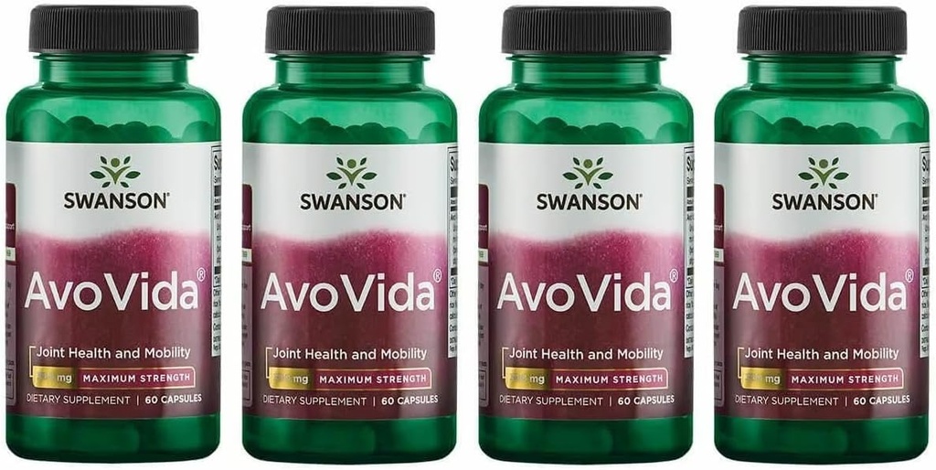 Swanson AvoVida - Natural Supplement Promoting Joint Health & Mobility - Avocado & Soybean Unsaponifiables to Support Cartilage & Tissue Health - (60 cápsulas, 300mg cada) (4 Pack)