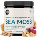 Atlantic Naturals Superfood Organic Sea Moss Powder Blend with Ashwagandha, Maca Root & Beet Root | Ideal for Healthy Skin, Positive Mood & Energy | Vanilla Flavor (150g)