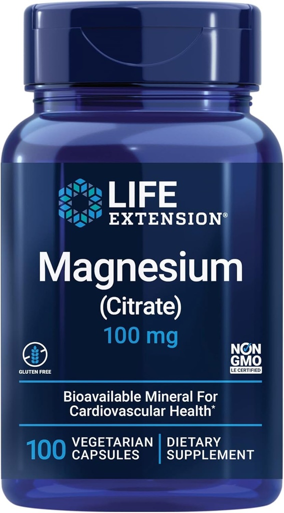 Estensione della vita Magnesio Citrato 100 mg Capsule Vegetariani, Blu, 100 Conte