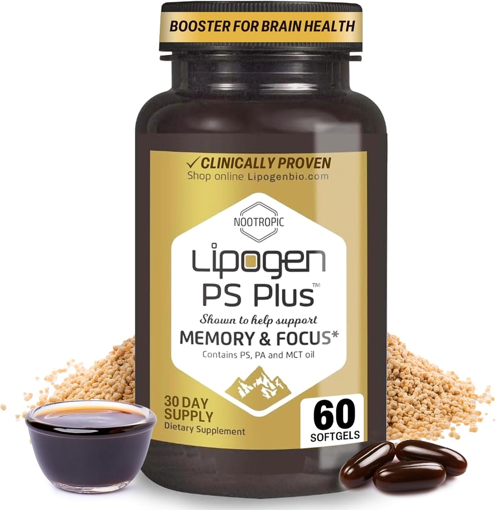 PS Plus Suplimente Brain pentru Memorie și Focus - Premium Fosfatylserine Brain Booster pentru sănătatea creierului - Nootropic - 60 Softgels pentru o lună de aprovizionare