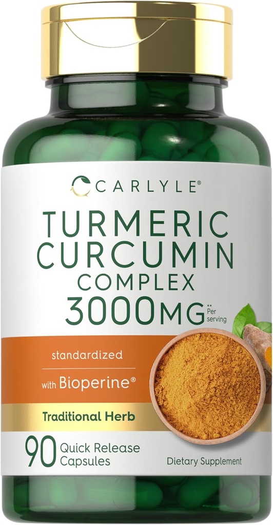 Carlyle Turmeric Curcumin with Black Pepper 3000mg  по 90 пъти на прах Капсулите  гофри с Bioperine.