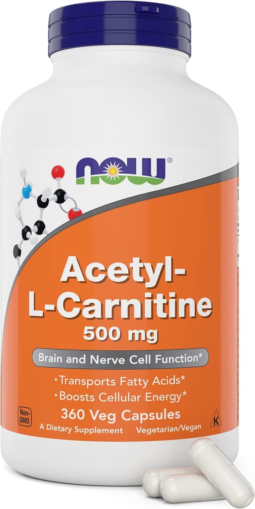 Now Foods Now Acetyl L Carnitine 500mg, 360 cápsulas de Veg - Non-GMO ACL 500 mg Caps