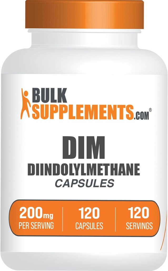 BulkSupplements.com DIM Capsules - Diindolylmethane Capsules for Men &amp; Women, DIM 200mg, Gluten Free, 1 cápsula por Serving, 120 Conde (Pack of 1)