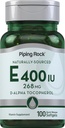 Piping Rock ויטמין E 400 IU Softgels | 268mg | 100 Softgel קפסולות | D-Alpha Tocopherol | Non-GMO, Gluten Free Supplement