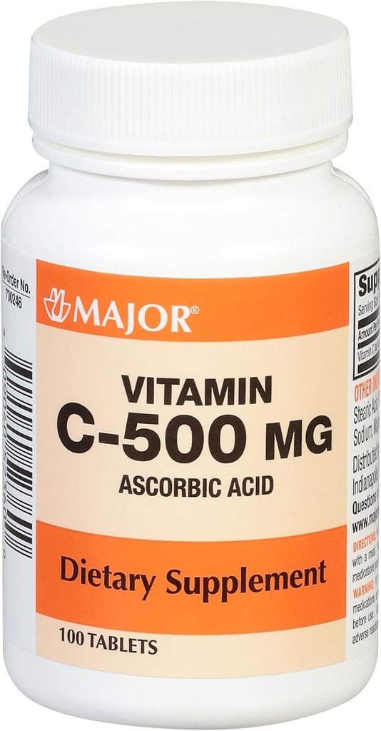 MAJOR vitamina C-500 mg ácido ascórbico - Tablets de vitamina C - Suplemento dietético - 100 Conde (1 Pack)