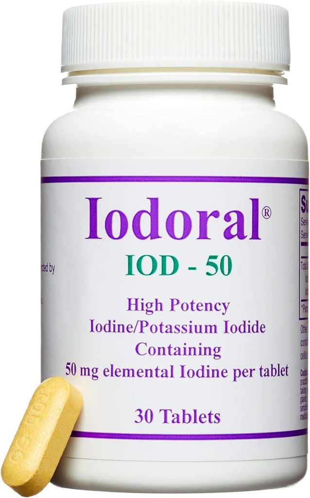 Optimox Iodoral 50 mg tillæg - Kalium Iodide tabletter, højpotens jod, kosttilskud til thyreoideastøtte, Lugol 's jod opløsning - 30 greve