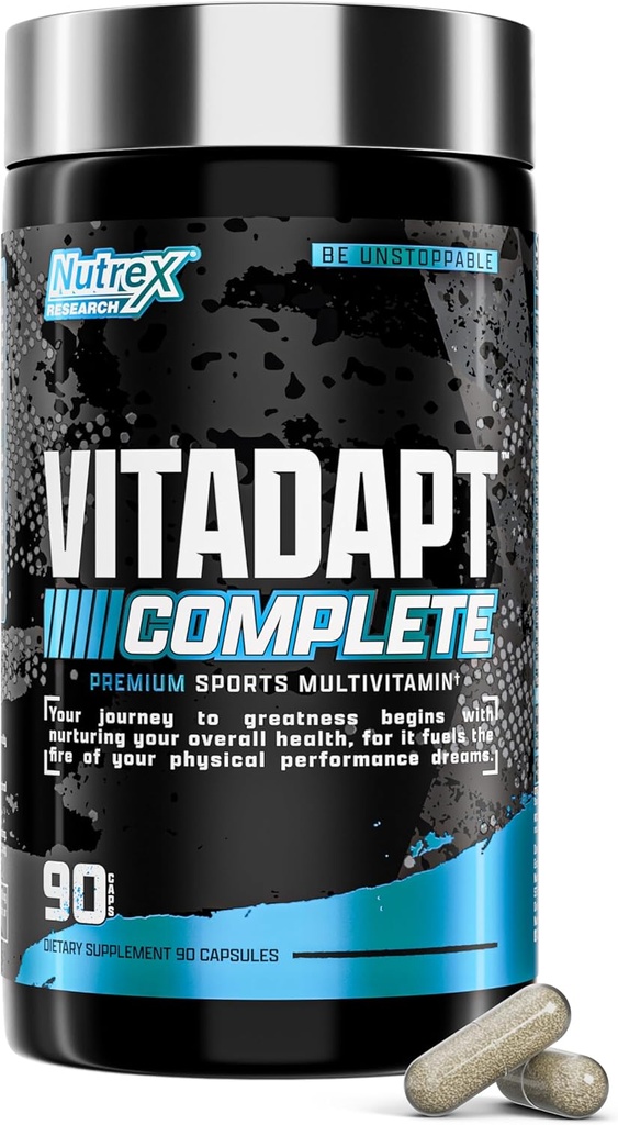 Nutrex Research Vitadapt Full Sports Multivitaminas vyrams - 24 vitaminai, KSM- 66 Ashwagandha ir mineralai sportininkams - Mens Multivitaminas (90 kapsulių)