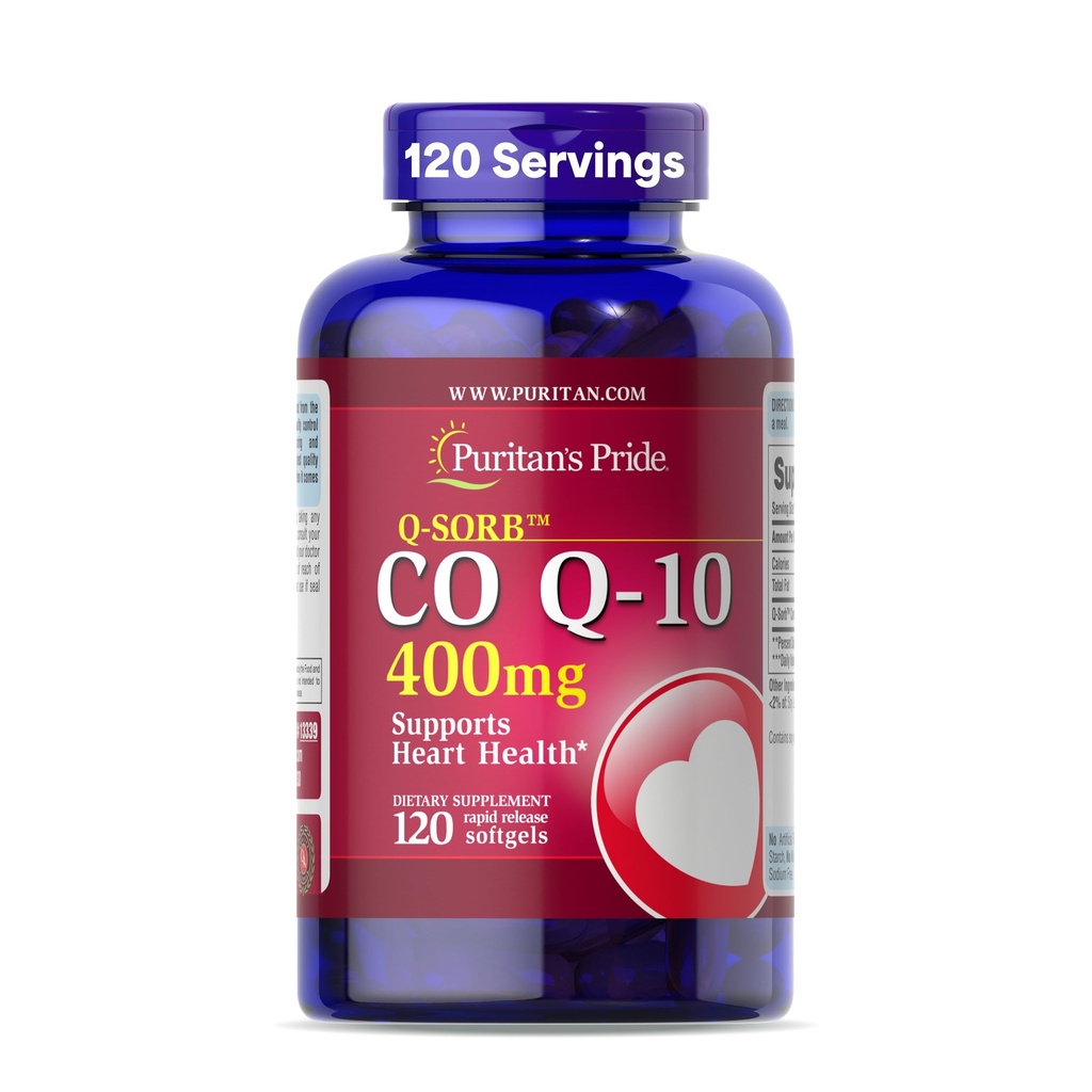 Puritan's Pride Coenzyme CoQ10 400mg, Dietary Supplement for Heart Health, Blood Pressure, Oral Gum Health, and Healthy Aging Support, 120 Day Supply, Rapid Release Softgels