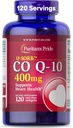 Puritans Pride Coenzyme CoQ10 400mg, Kosttillskott för hjärthälsa, blodtryck, Oral Gum Health och Healthy Aging Support, 120 Day Supply, Rapid Release Softgels