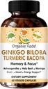 Organic Veda Ginkgo Biloba Turmeric Bacopa Brain Supplement for Memory, Mood & Focus with Ashwagandha - Koncentrace, Energie & Brain Booster, Zdravá pouta & Circulation Support - 60 Vegan Capsule