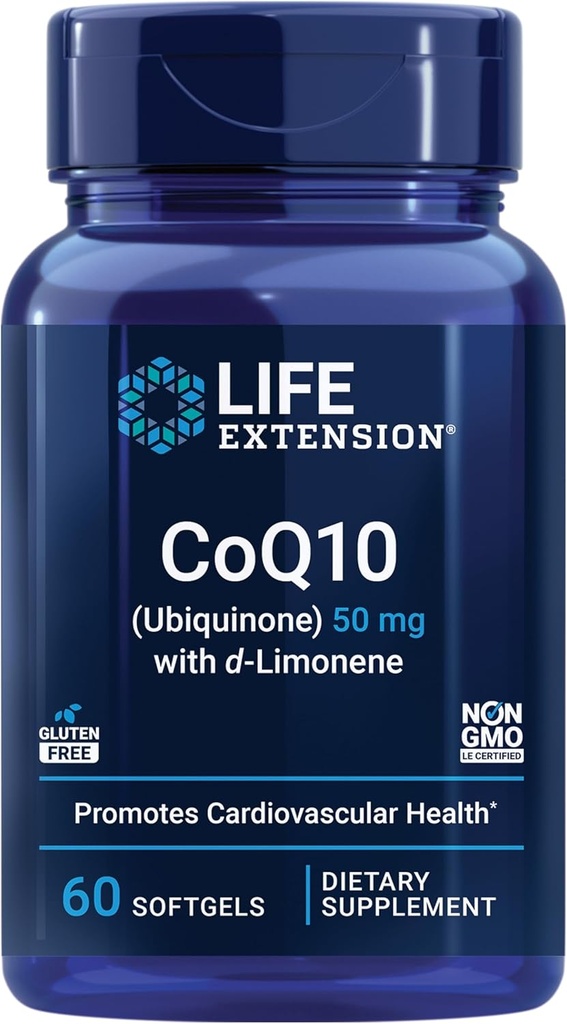 Life Extension Super-Absorbable CoQ10 (Ubiinoline) with d-Limonene, Heart Health Addition, releases General Умора, оксидативна Защита на стреса, 50 mg, Non-GMO, Gluten-Free, 60 softgels