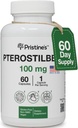 PRISTINE'S Pterostilbene 100 mg Anti Aging Supplement Capsules - 60 Day Supply - Lung Health & Spirittyoxy - High Bioavailability Vegan Non GMOMO