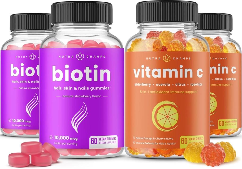 NutraChamps Biotin Gummies (2 упаковки) и Vitamin C Gummies (2 упаковки) 4 пакета