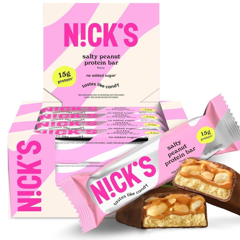 NICKS Protein Bars Chocolate Peanut | 15g protein | 200 kalori | Aşağı Carb Keto Friendly Snacks No əlavə Sugar (Multipack 12 bar x 50g)