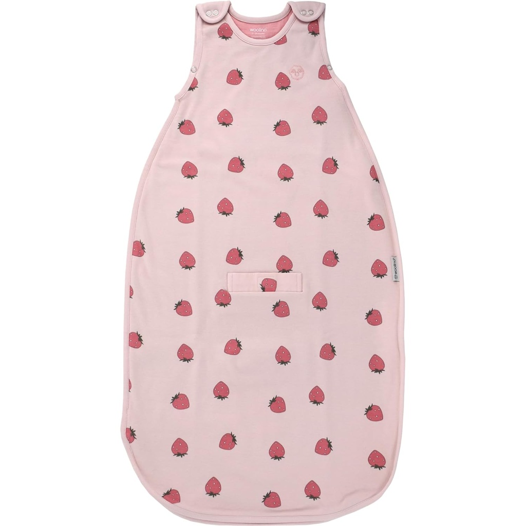 Woolino Merino Wełna i Organic Cotton Ultimate Baby Sleep Sack - 4 Sezon Kocyk ubrany - Dwukierunkowy Zipper Regulowany śpiwór - Uniwersalny rozmiar (2- 24 Miesiące) - Truskawka