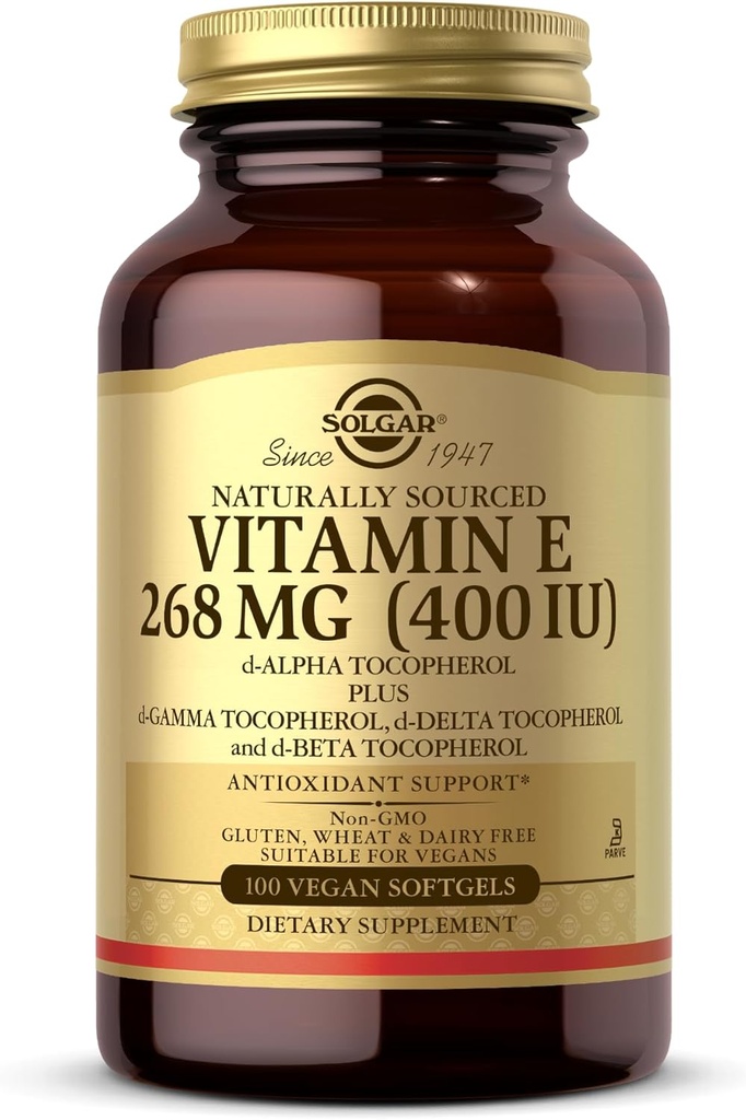 Solgar E-vitamiini 268 mg (400 IU) - 100 Vegan Softgels - Luonnollisesti lähde - Ei-GMO, Gluteenittomat - 100 tarjoilua