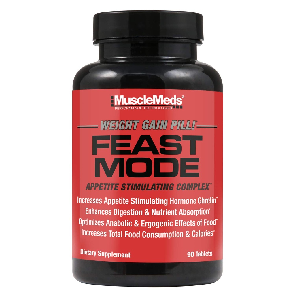 MuscleMeds Feast Mode Appetite Stimulant Weight Gain Pills Digestive Enzymes Safe and Effective 90 Caps, Unflavored, 90 Count