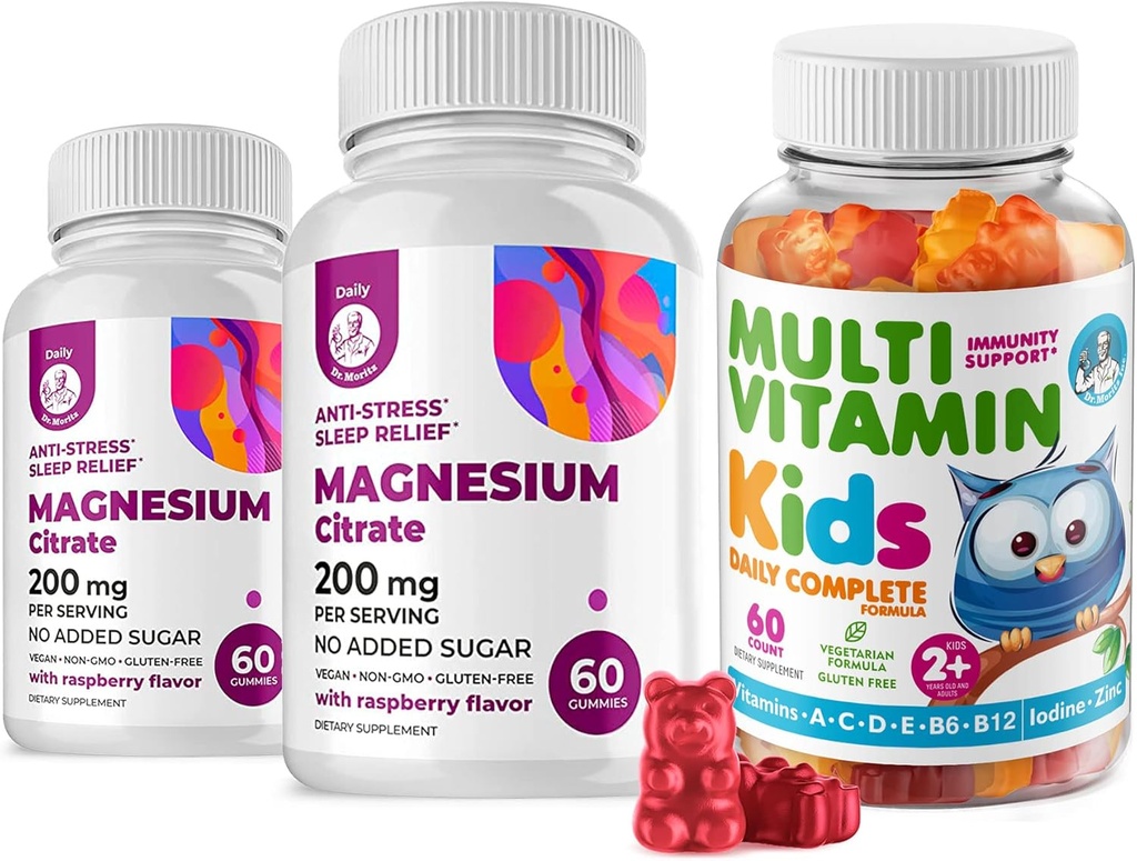 Діти Multivitamin Gummies 14 Ефірні вітаміни та магнію Gummies Sugar-Free - Щоденне доповнення Вітамін A,C,D,E Вегетаріанський B6&B12,Zinc,Біотин з без цукру магнію Calm Chews для дітей та підлітків